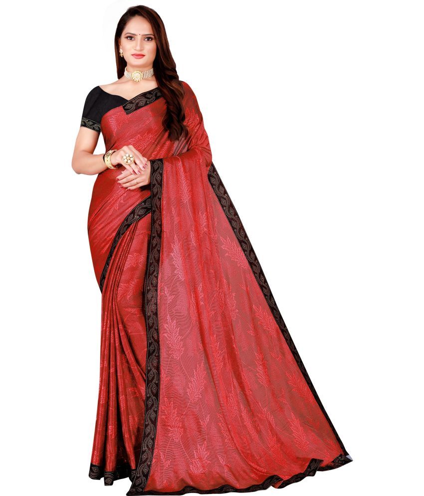     			Vkaran Net Cut Outs Saree With Blouse Piece - Red ( Pack of 1 )