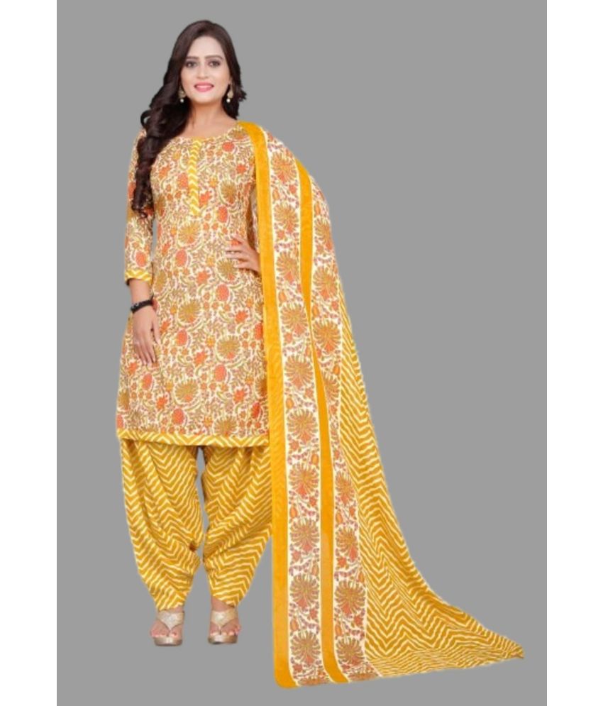     			WOW ETHNIC Unstitched Cotton Blend Printed Dress Material - Yellow ( Pack of 1 )