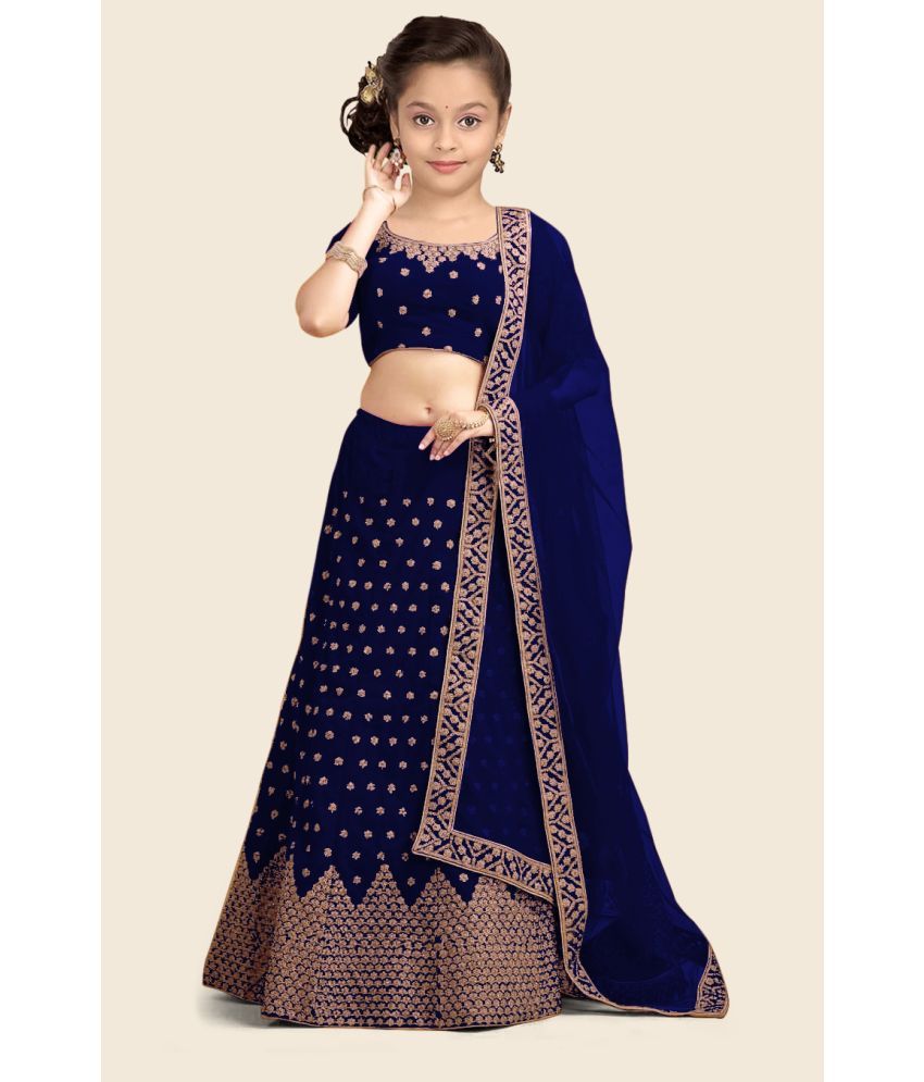     			kedar fab Blue Silk Girls Lehenga Choli Set ( Pack of 1 )