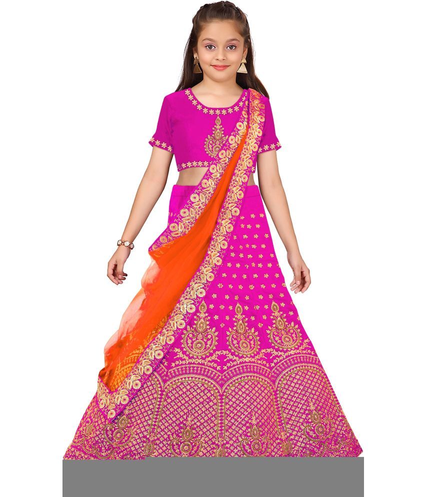     			kedar fab Silk Lehenga Choli Set For Girls ( Pack of 1 , Pink )