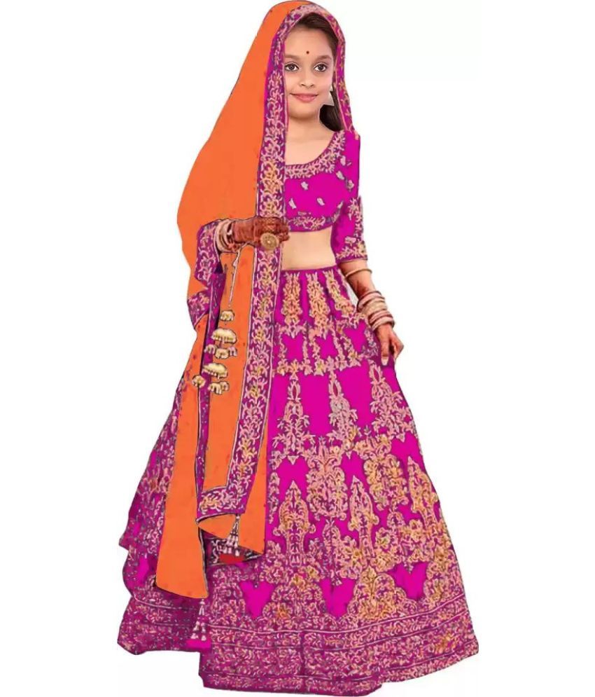     			kedar fab Pink Silk Girls Lehenga Choli Set ( Pack of 1 )