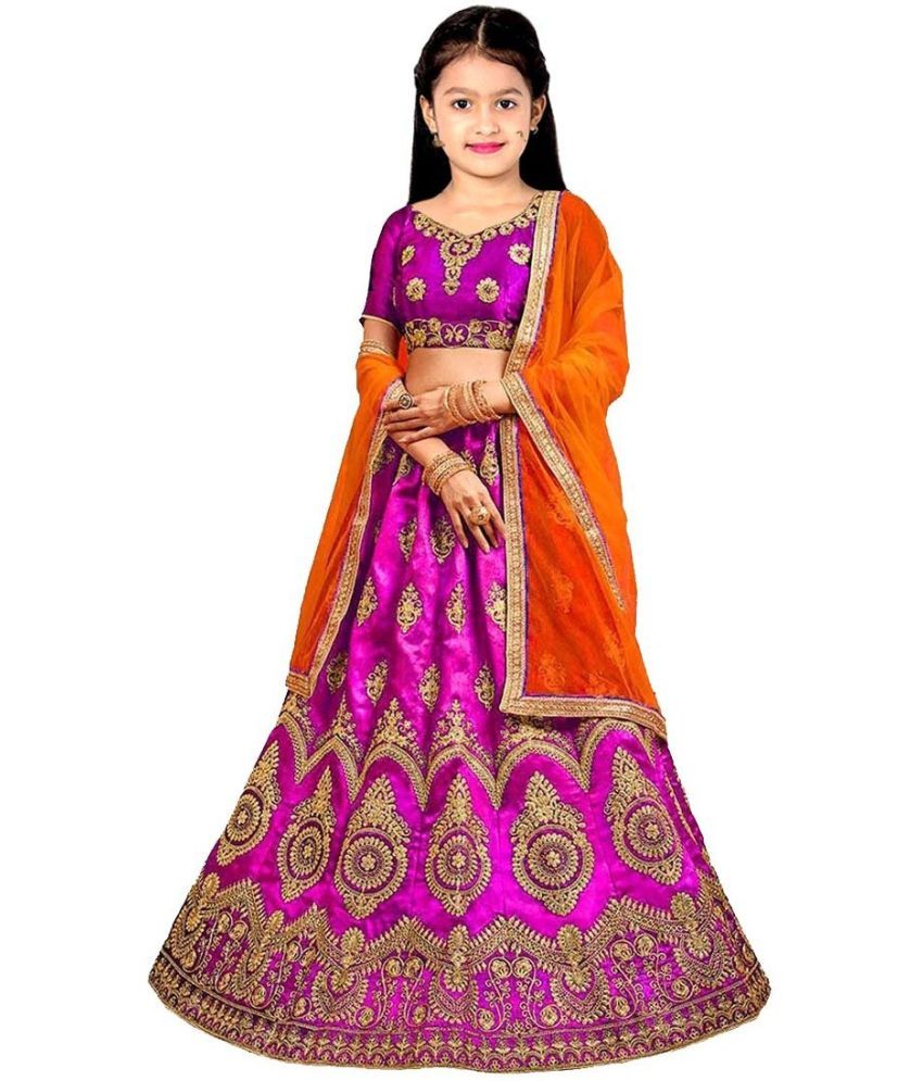     			kedar fab Pink Silk Girls Lehenga Choli Set ( Pack of 1 )