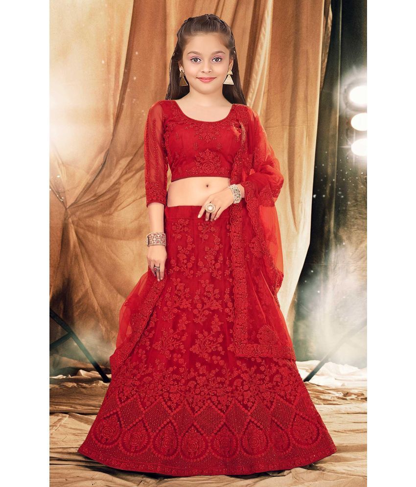     			kedar fab Red Net Girls Lehenga Choli Set ( Pack of 1 )