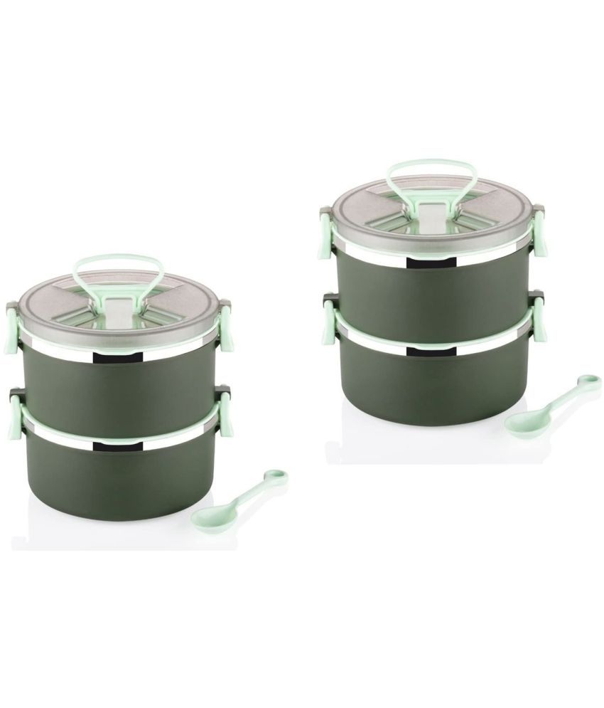     			Analog Kitchenware 2 Pic 2 Set School/Office Stainless Steel Lunch Box 4 - Container ( Pack of 2 )