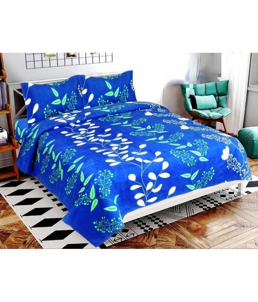     			BlinkBerrry Microfiber Nature 1 Double King Size Bedsheet with 2 Pillow Covers - Blue