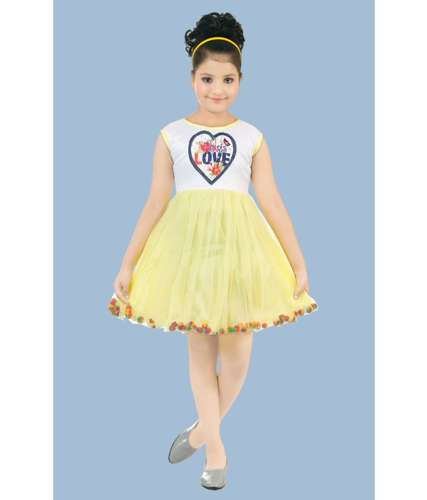     			Coxxup Yellow Net Girls Fit And Flare Dress ( Pack of 1 )