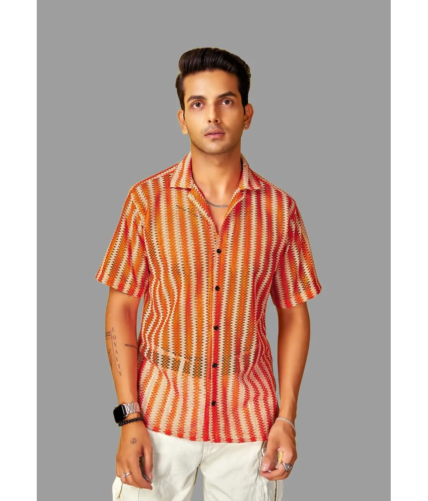     			HARPITA Cotton Blend Oversized Fit Striped Half Sleeves Men's Casual Shirt - Orange ( Pack of 1 )