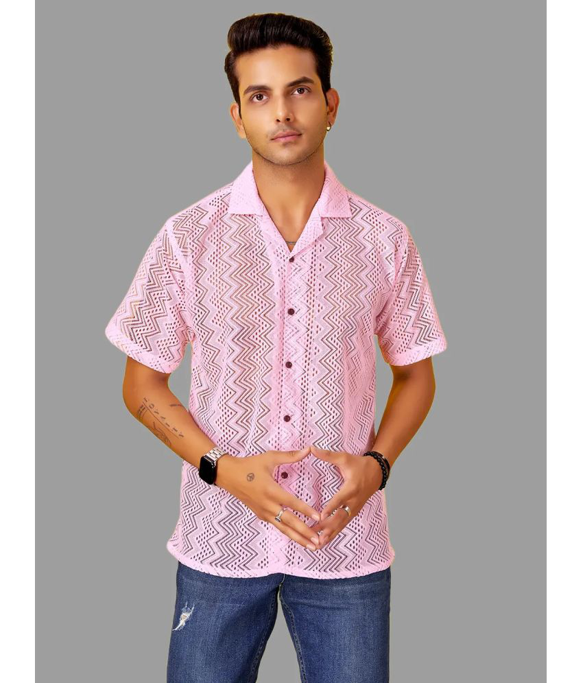     			HARPITA Cotton Blend Oversized Fit Self Design Half Sleeves Men's Casual Shirt - Pink ( Pack of 1 )