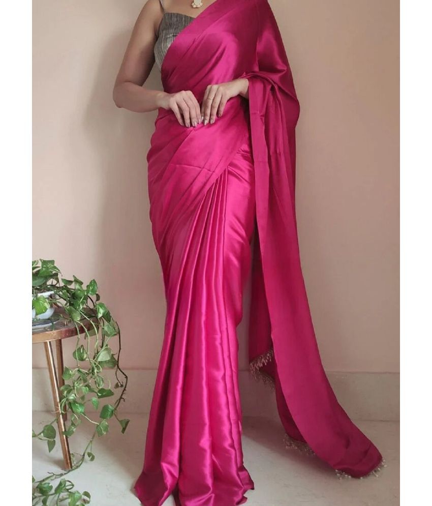     			JULEE Satin Solid Saree With Blouse Piece - Magenta ( Pack of 1 )