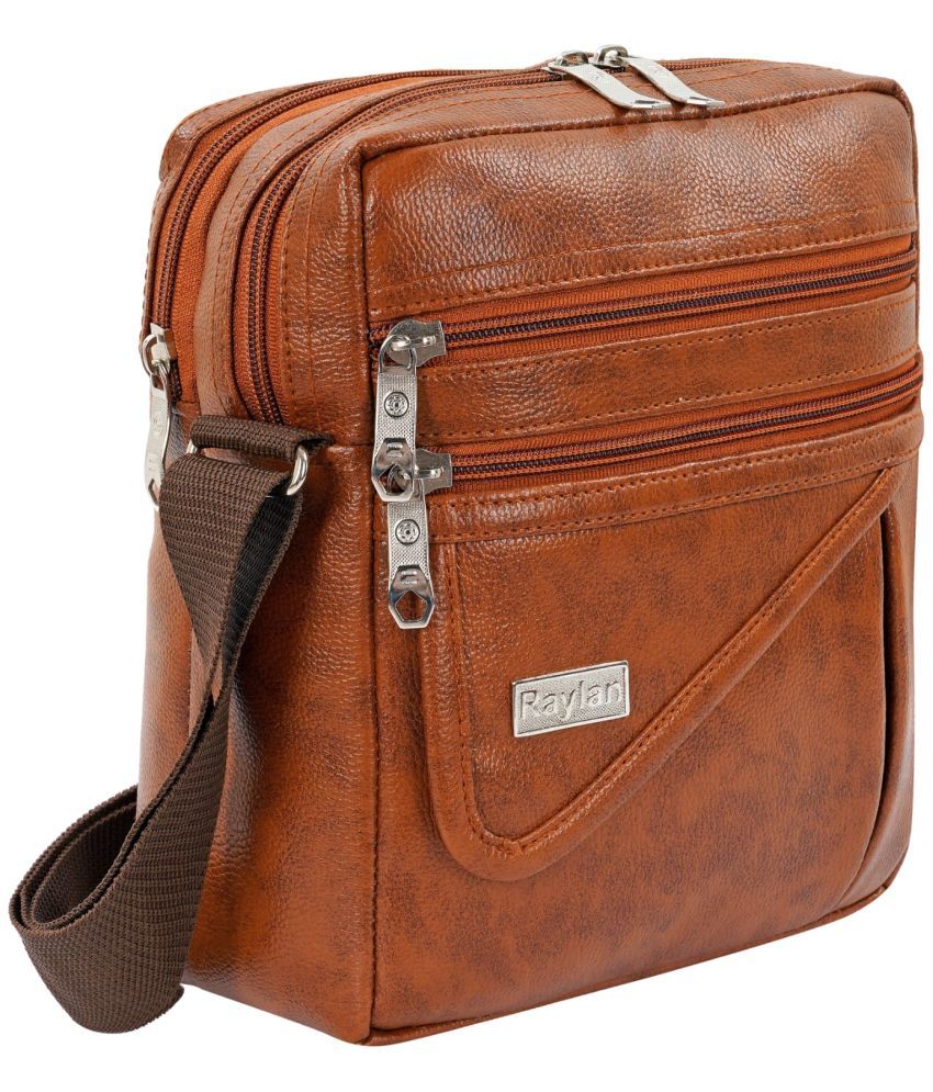     			Raylan Brown Textured Messenger Bag