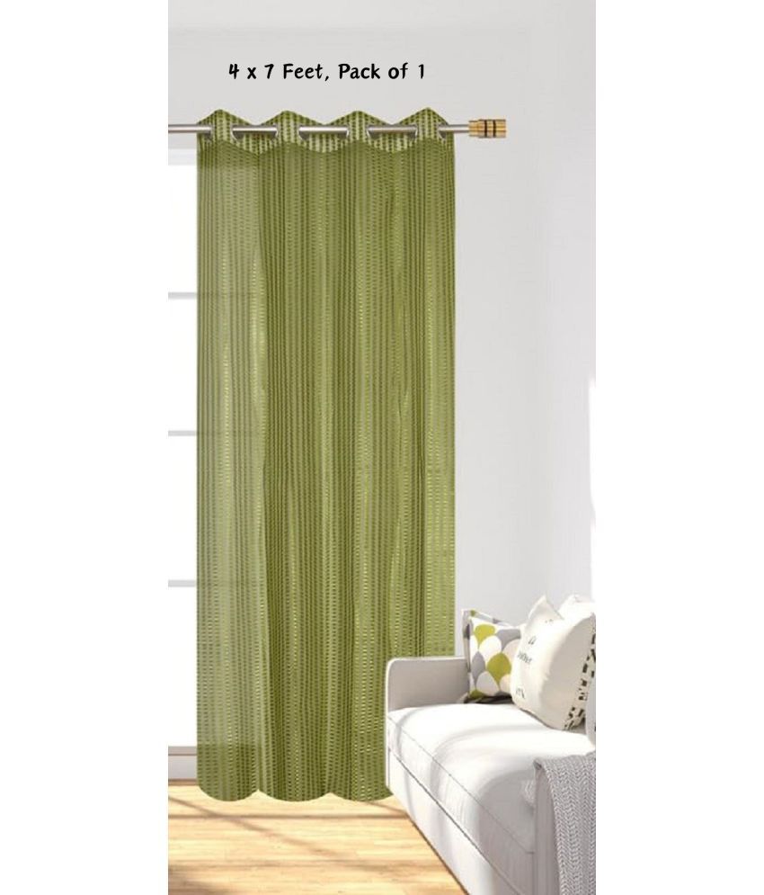     			SWIZIER Vertical Striped Semi-Transparent Eyelet Curtain 7 ft ( Pack of 1 ) - Green