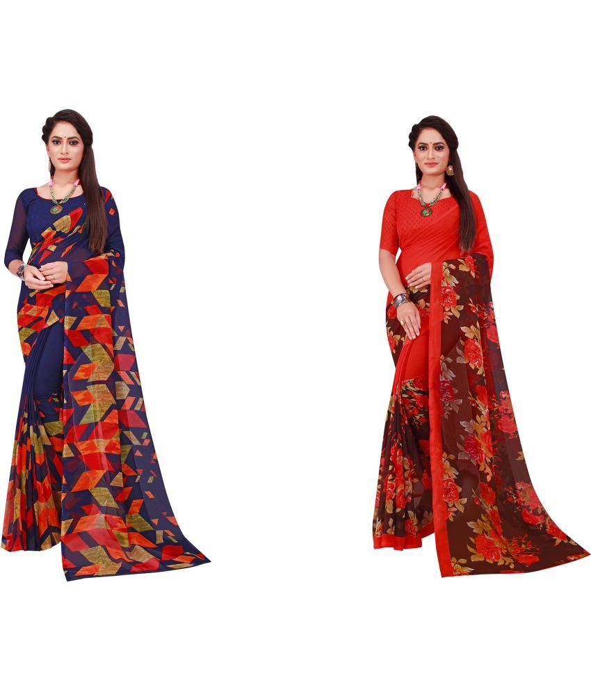     			Saadhvi Cotton Silk Printed Saree With Blouse Piece - Multicolor ( Pack of 2 )