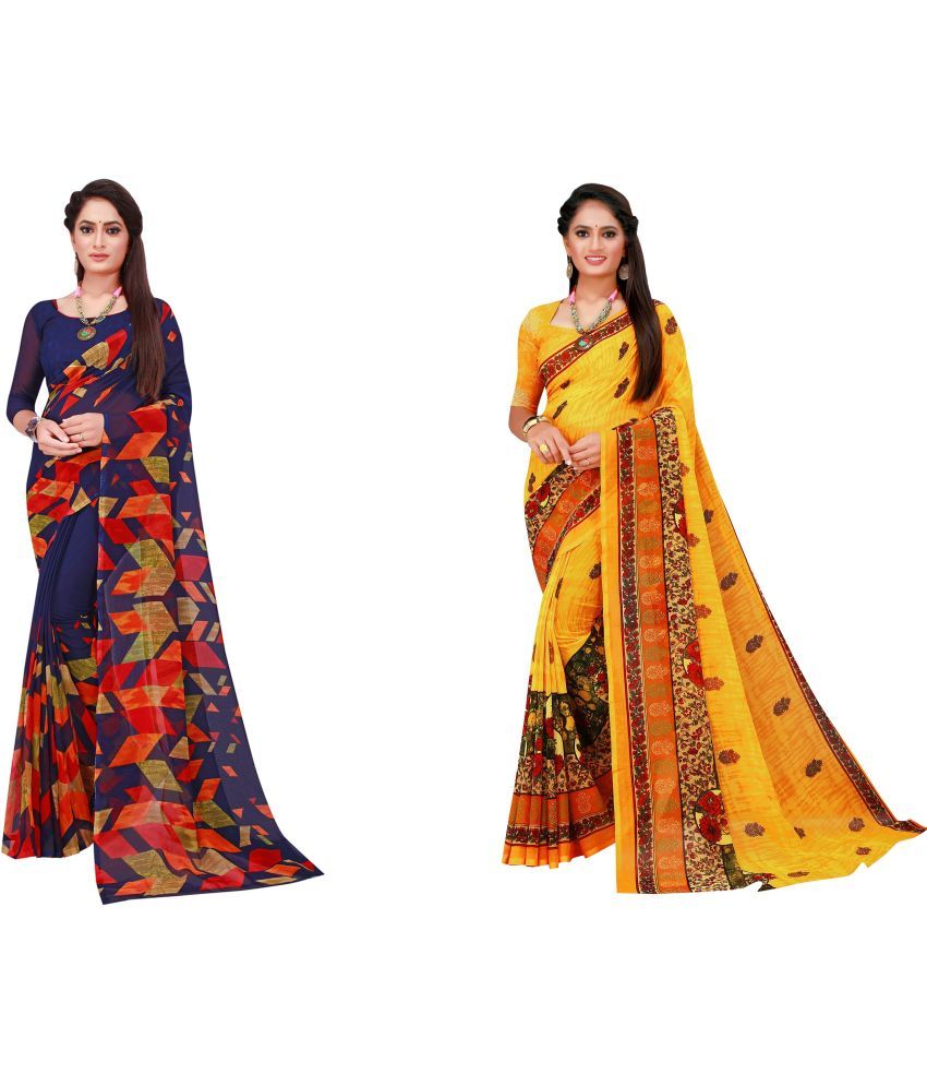     			Saadhvi Cotton Silk Printed Saree With Blouse Piece - Multicolor ( Pack of 2 )