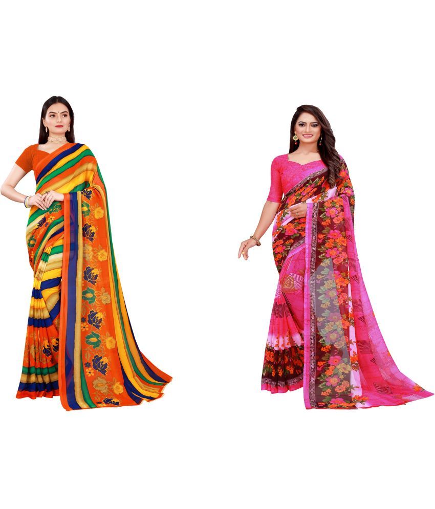     			Saadhvi Cotton Silk Printed Saree With Blouse Piece - Multicolor ( Pack of 2 )