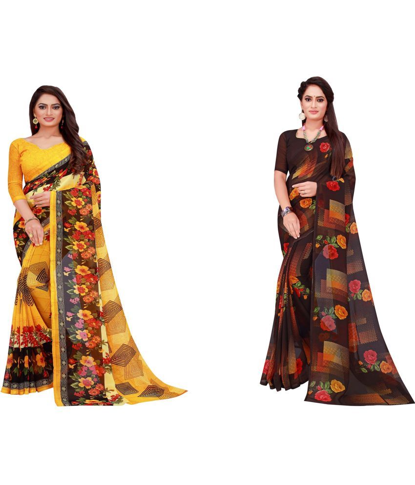     			Saadhvi Cotton Silk Printed Saree With Blouse Piece - Multicolor ( Pack of 2 )