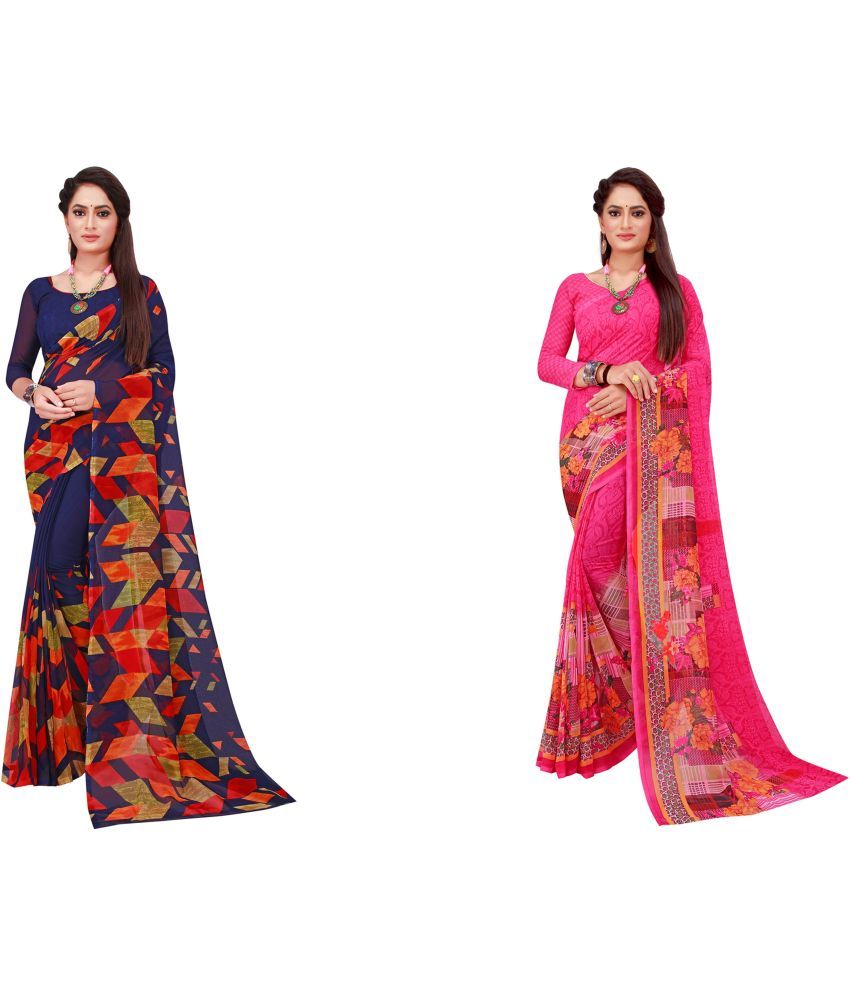     			Saadhvi Cotton Silk Printed Saree With Blouse Piece - Multicolor ( Pack of 2 )