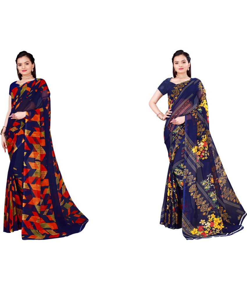     			Saadhvi Cotton Silk Printed Saree With Blouse Piece - Multicolor ( Pack of 2 )