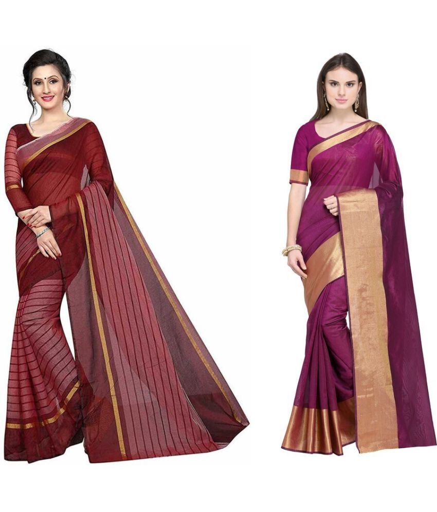     			Saadhvi Cotton Silk Printed Saree With Blouse Piece - Multicolor ( Pack of 2 )