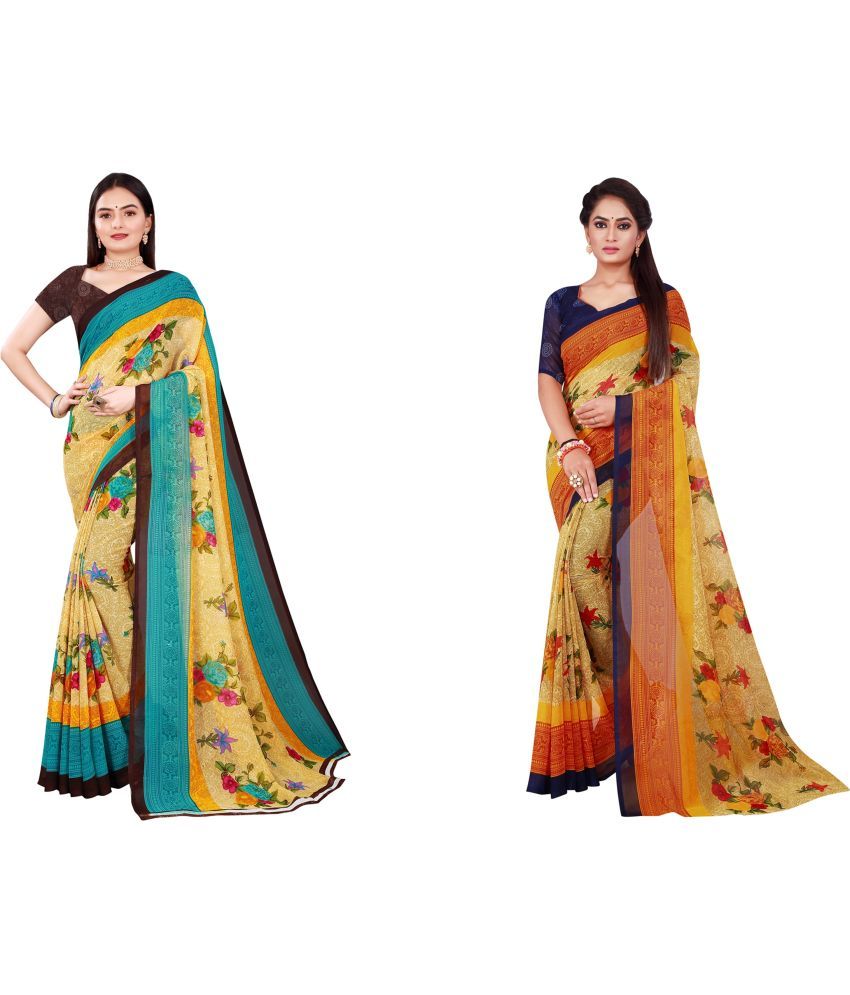     			Saadhvi Cotton Silk Printed Saree With Blouse Piece - Multicolor ( Pack of 2 )