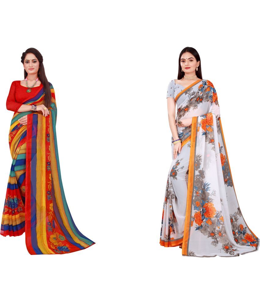     			Saadhvi Cotton Silk Printed Saree With Blouse Piece - Multicolor ( Pack of 2 )