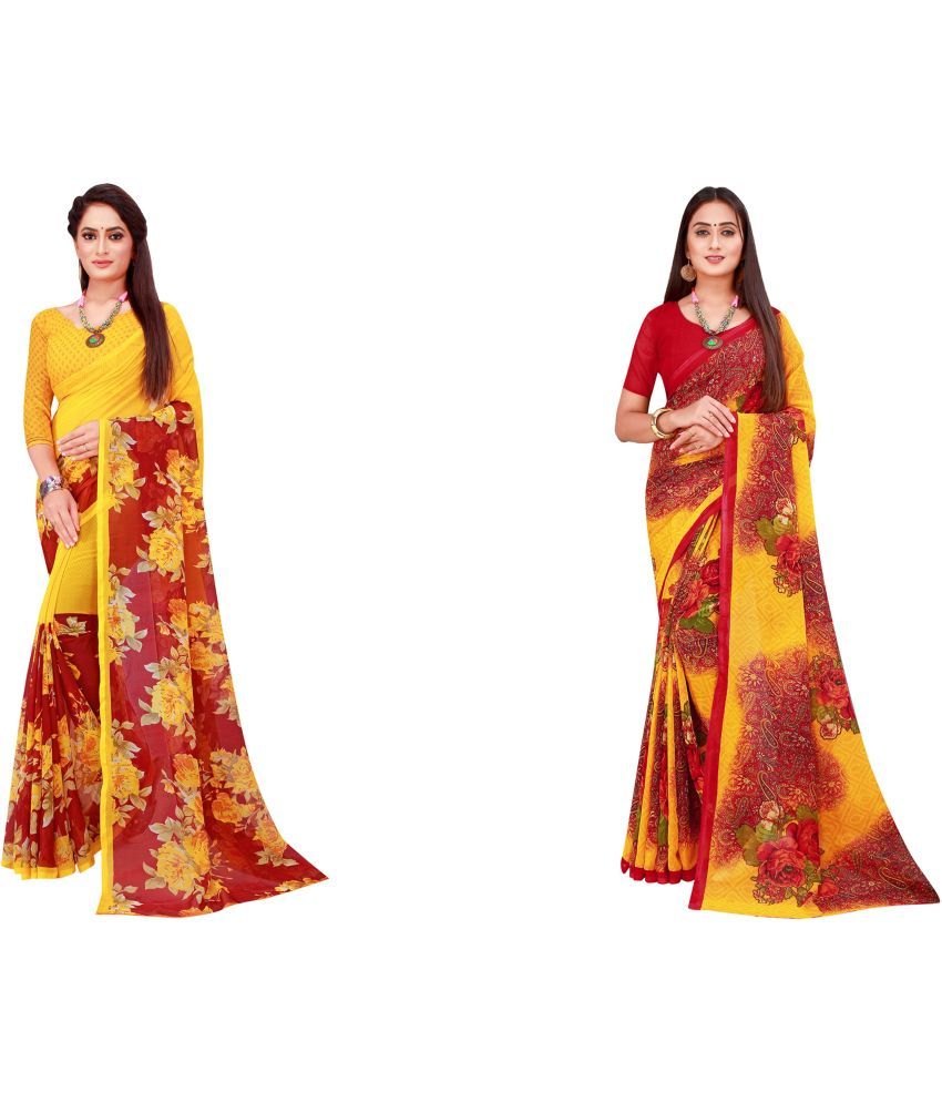     			Saadhvi Cotton Silk Printed Saree With Blouse Piece - Multicolor ( Pack of 2 )