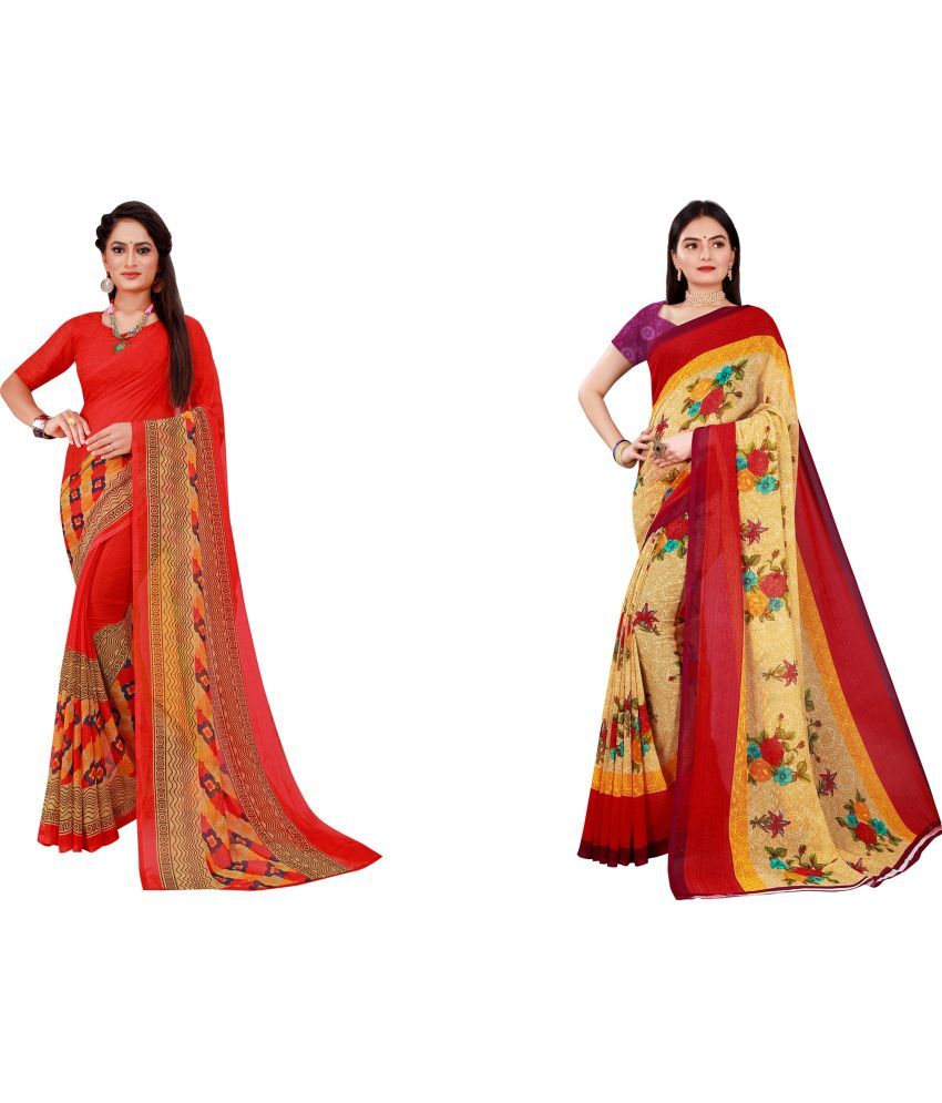     			Saadhvi Cotton Silk Printed Saree With Blouse Piece - Multicolor ( Pack of 2 )