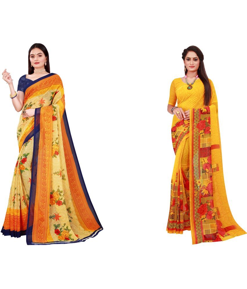     			Saadhvi Cotton Silk Printed Saree With Blouse Piece - Multicolor ( Pack of 2 )