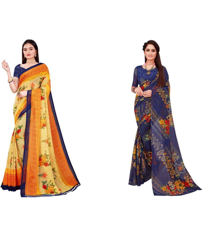     			Saadhvi Cotton Silk Printed Saree With Blouse Piece - Multicolor ( Pack of 2 )