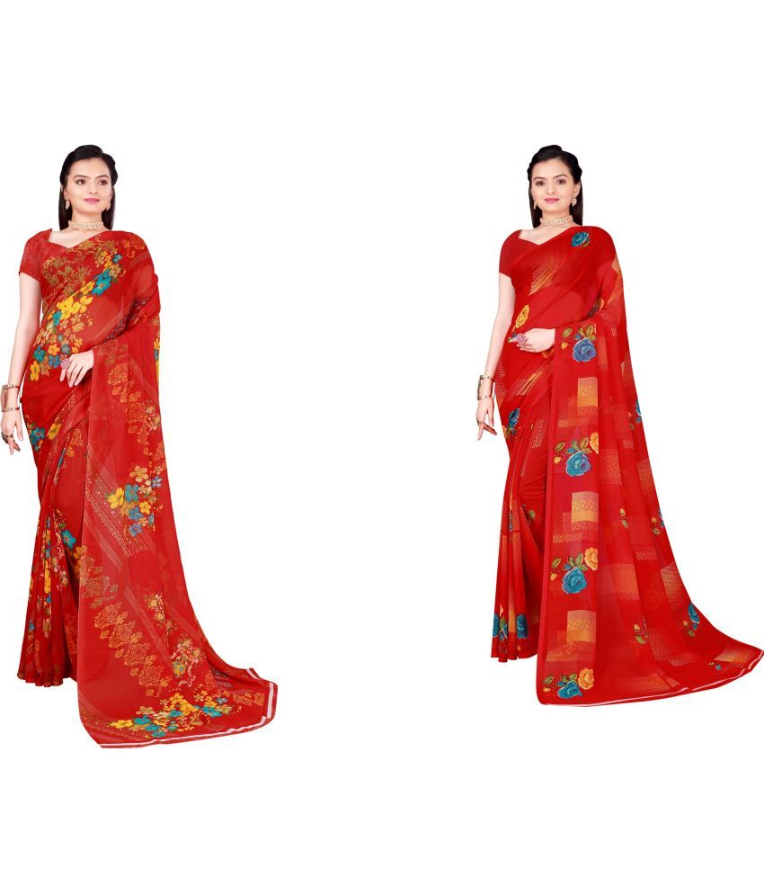     			Saadhvi Cotton Silk Printed Saree With Blouse Piece - Multicolor ( Pack of 2 )