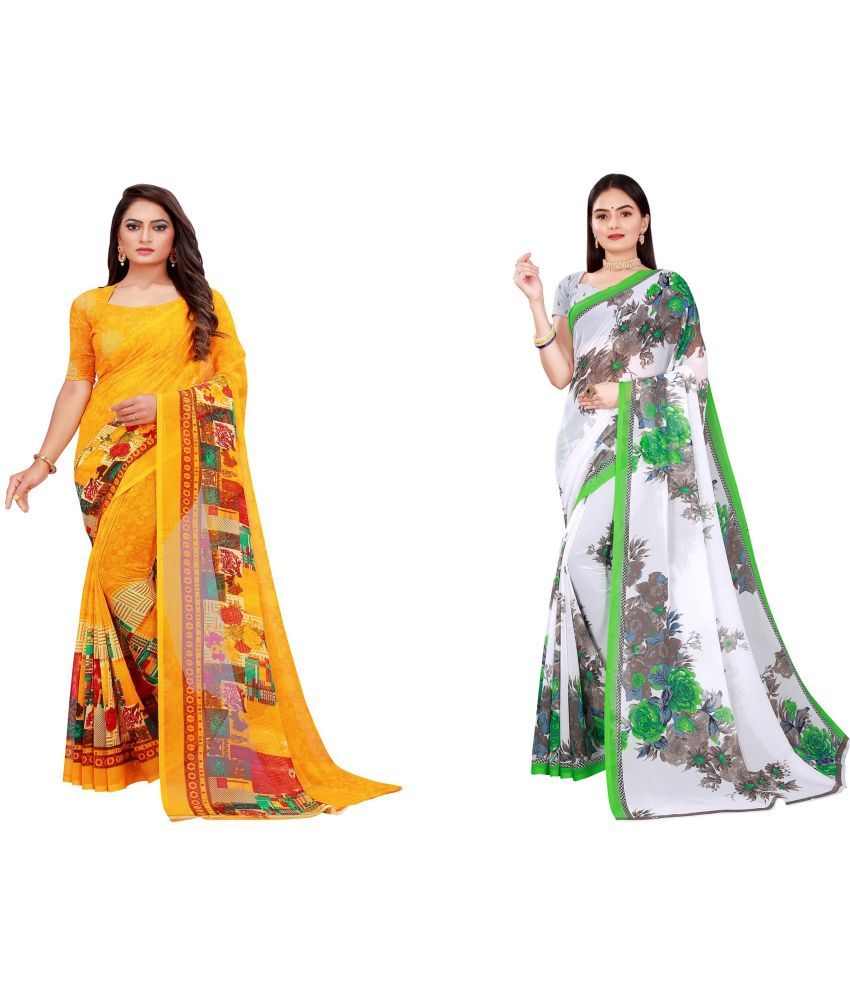     			Saadhvi Cotton Silk Printed Saree With Blouse Piece - Multicolor ( Pack of 2 )