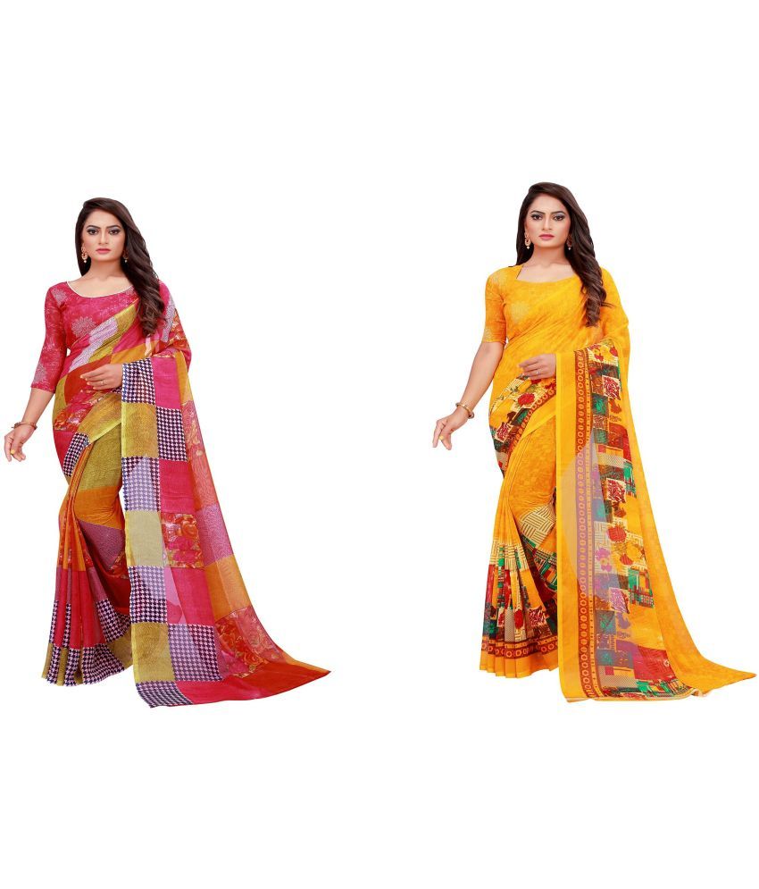     			Saadhvi Cotton Silk Printed Saree With Blouse Piece - Multicolor ( Pack of 2 )