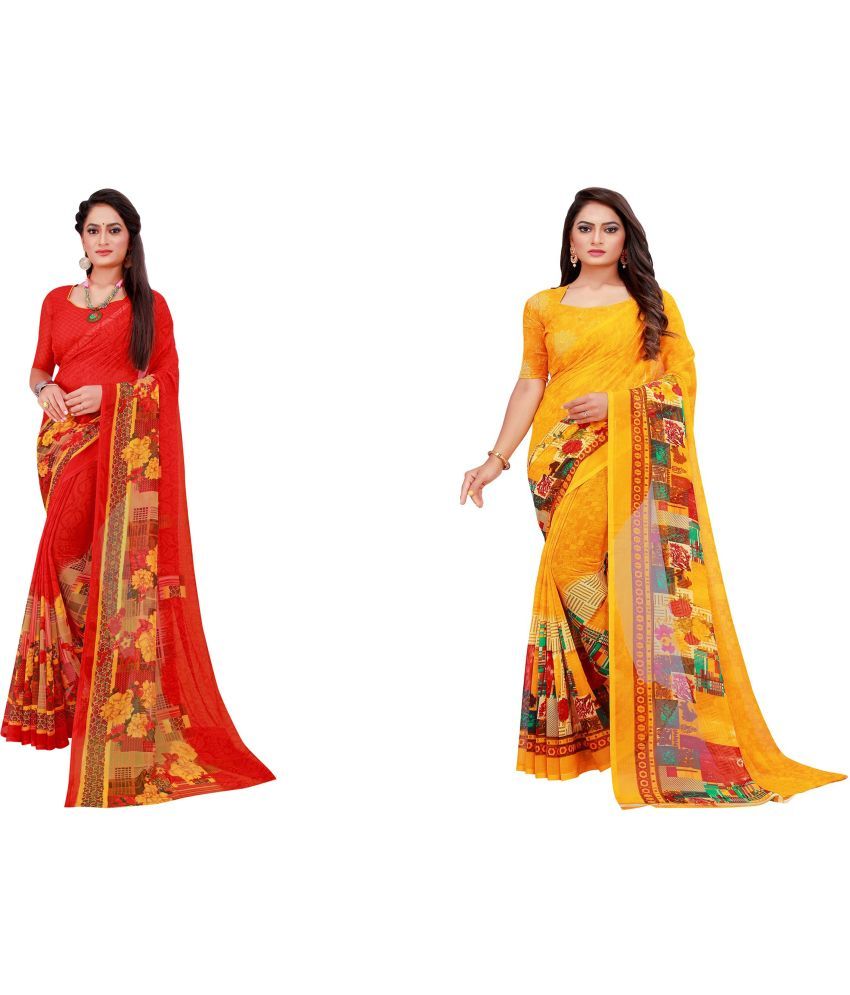     			Saadhvi Cotton Silk Printed Saree With Blouse Piece - Multicolor ( Pack of 2 )