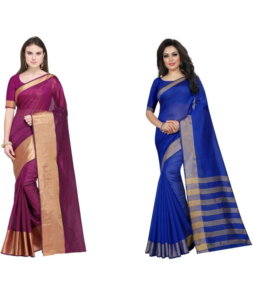     			Saadhvi Cotton Silk Printed Saree With Blouse Piece - Multicolor ( Pack of 2 )