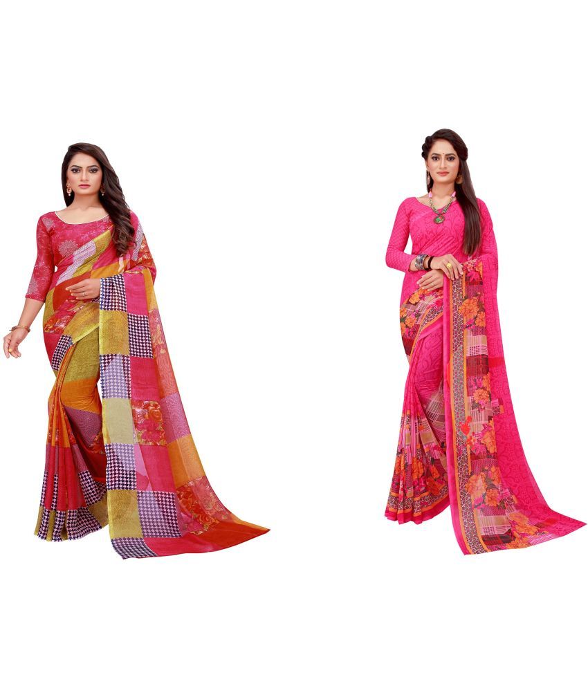     			Saadhvi Cotton Silk Printed Saree With Blouse Piece - Multicolor ( Pack of 2 )