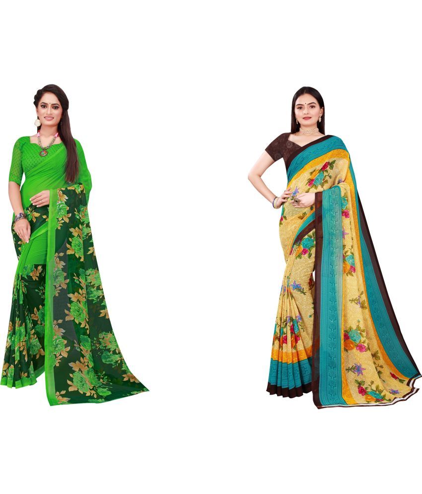     			Saadhvi Cotton Silk Printed Saree With Blouse Piece - Multicolor ( Pack of 2 )