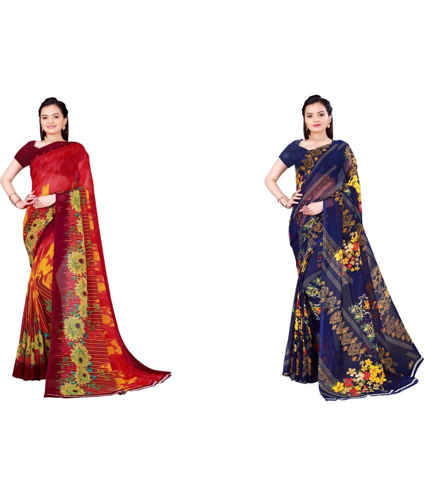     			Saadhvi Cotton Silk Printed Saree With Blouse Piece - Multicolor ( Pack of 2 )