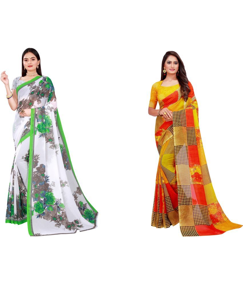     			Saadhvi Cotton Silk Printed Saree With Blouse Piece - Multicolor ( Pack of 2 )