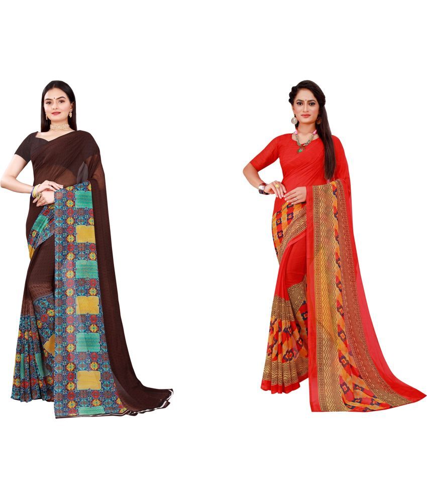     			Saadhvi Cotton Silk Printed Saree With Blouse Piece - Multicolor ( Pack of 2 )