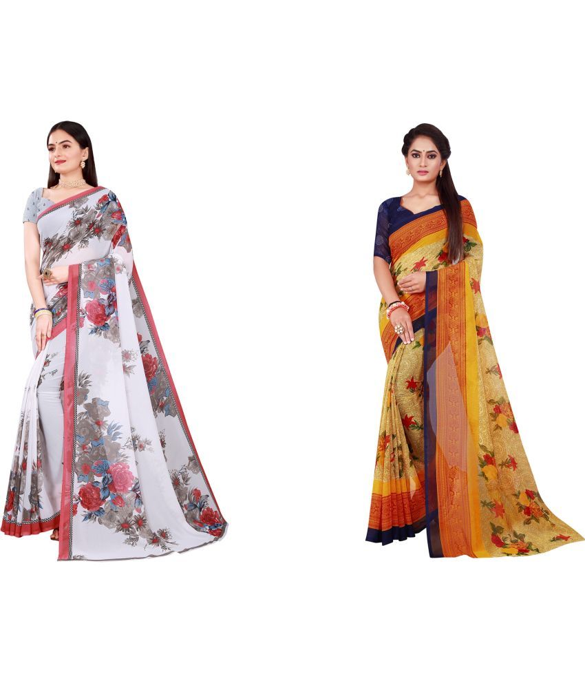     			Saadhvi Cotton Silk Printed Saree With Blouse Piece - Multicolor ( Pack of 2 )