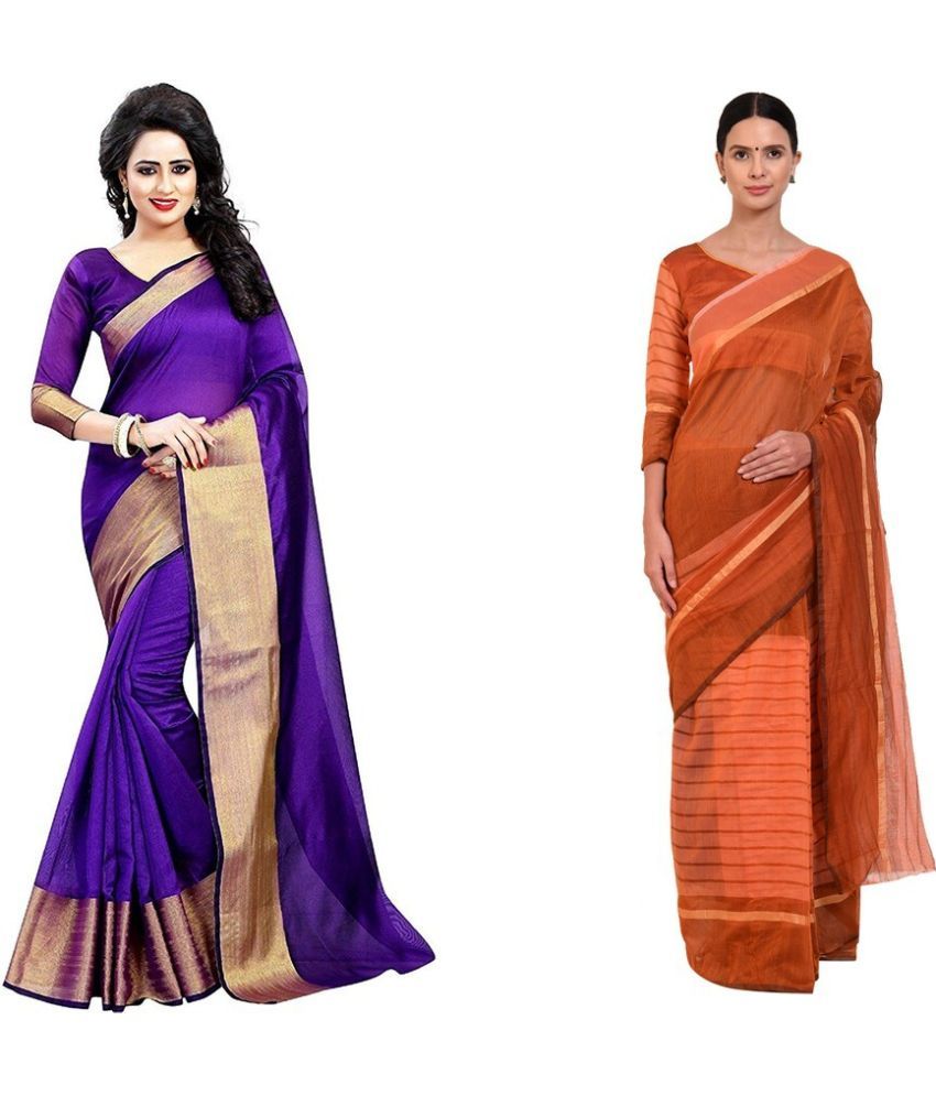     			Saadhvi Cotton Silk Printed Saree With Blouse Piece - Multicolor ( Pack of 2 )