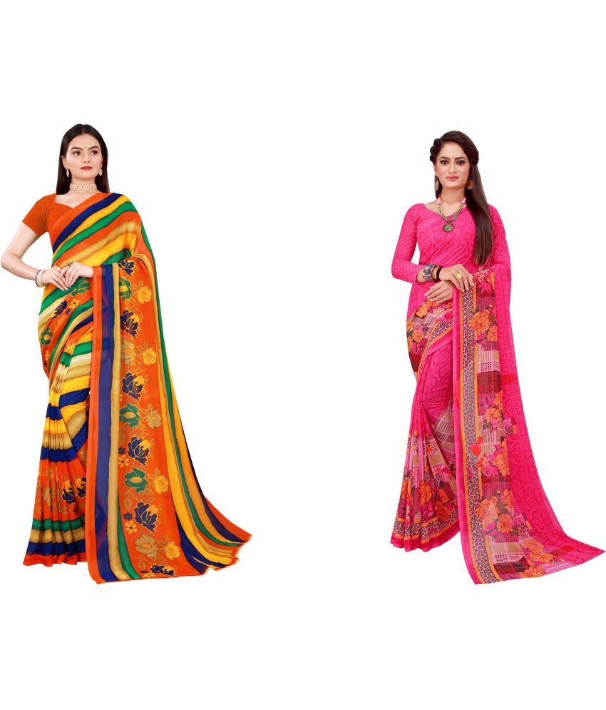     			Saadhvi Cotton Silk Printed Saree With Blouse Piece - Multicolor ( Pack of 2 )