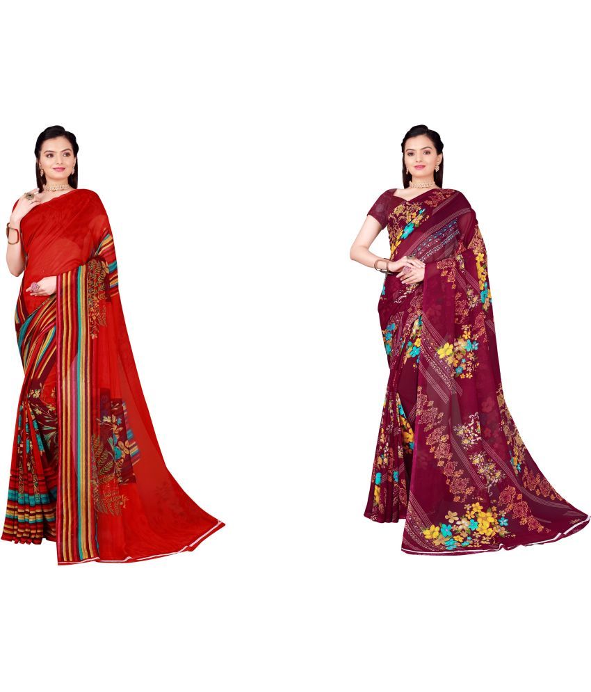     			Saadhvi Cotton Silk Printed Saree With Blouse Piece - Multicolor ( Pack of 2 )