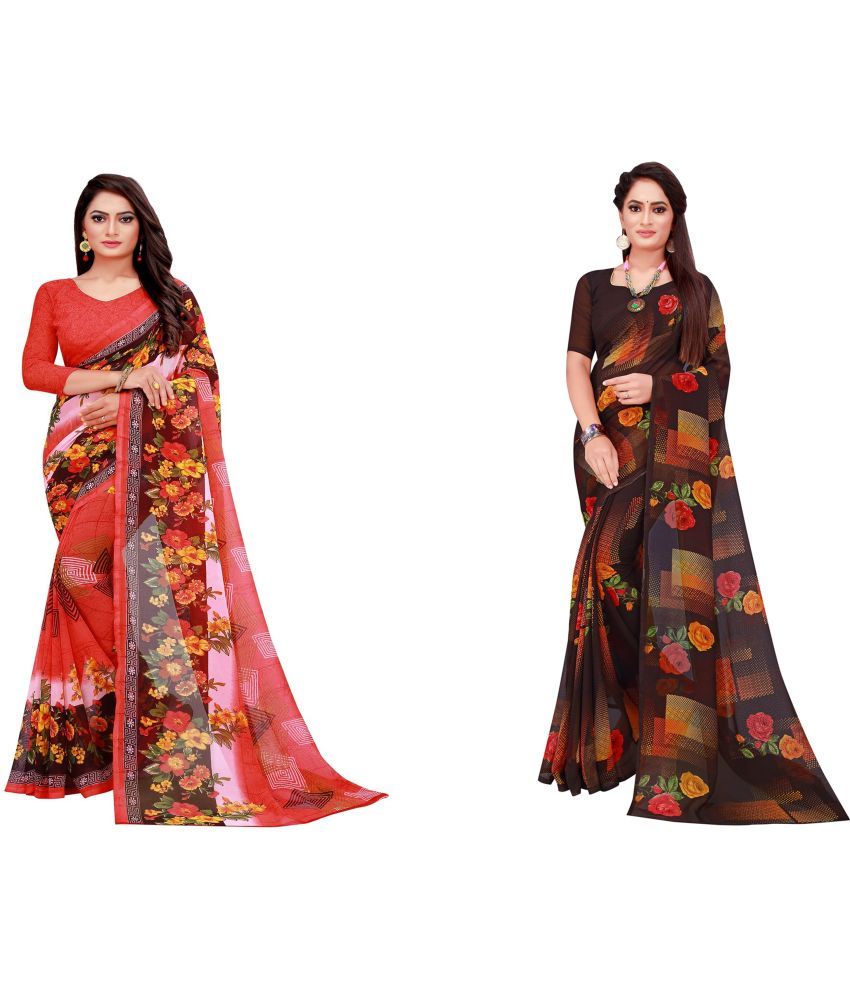     			Saadhvi Cotton Silk Printed Saree With Blouse Piece - Multicolor ( Pack of 2 )