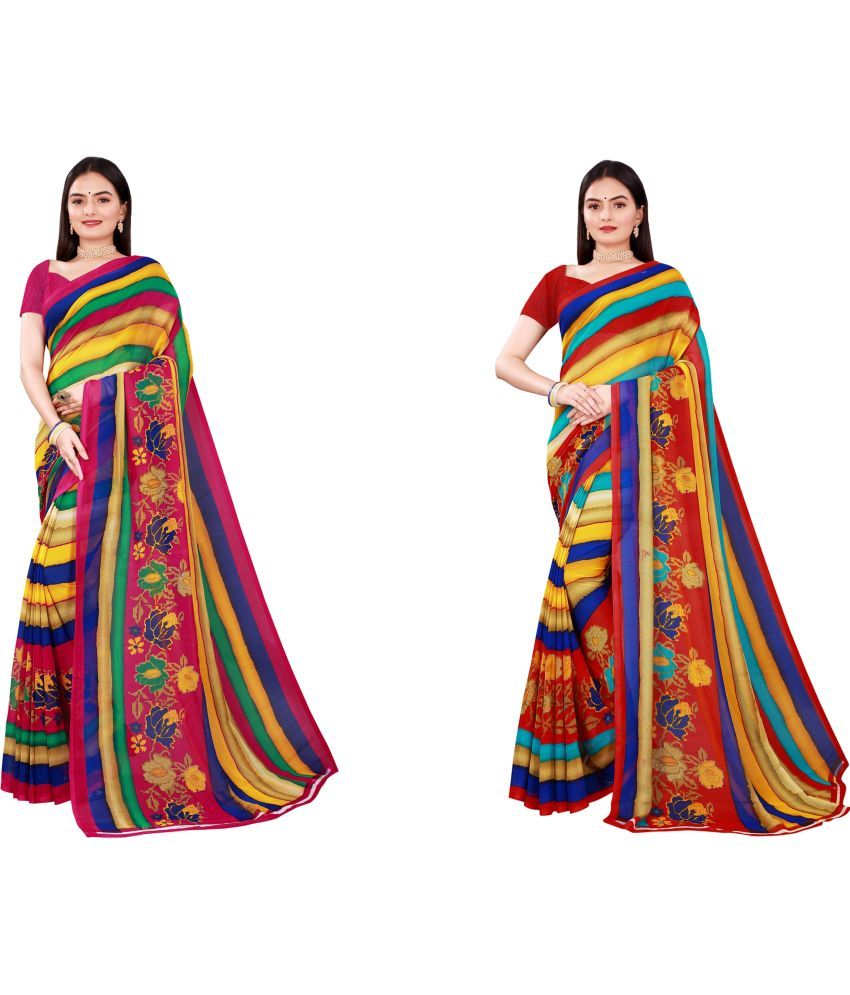     			Saadhvi Cotton Silk Printed Saree With Blouse Piece - Multicolor ( Pack of 2 )