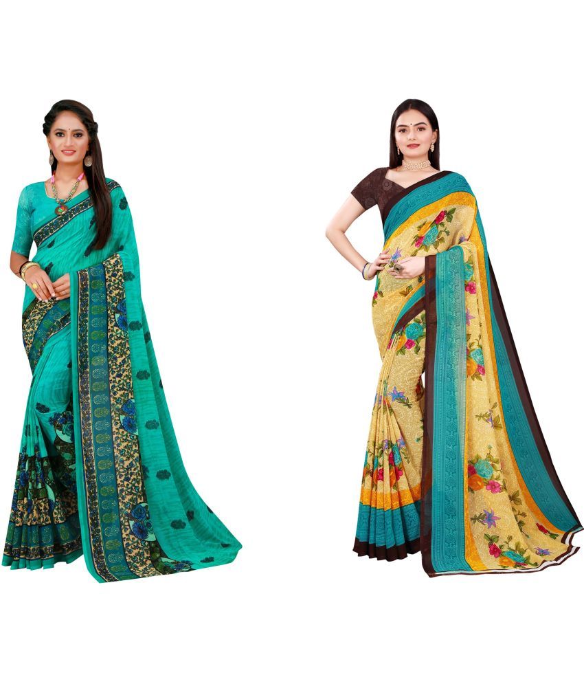     			Saadhvi Cotton Silk Printed Saree With Blouse Piece - Multicolor ( Pack of 2 )