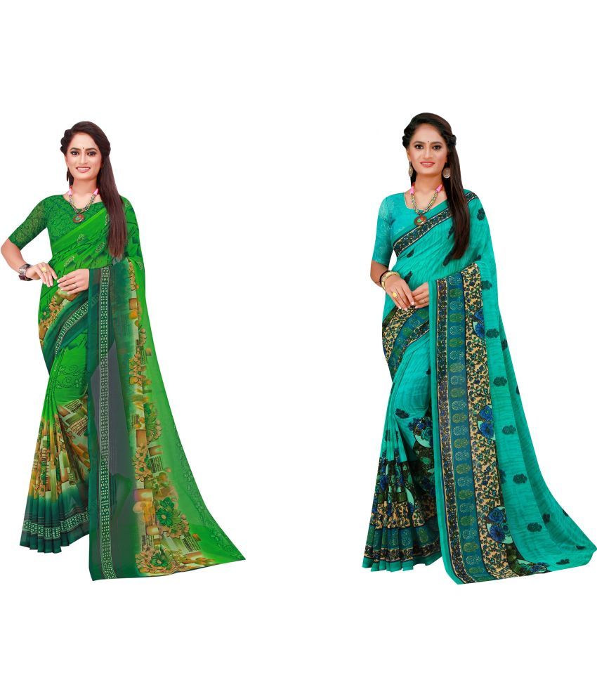     			Saadhvi Cotton Silk Printed Saree With Blouse Piece - Multicolor ( Pack of 2 )