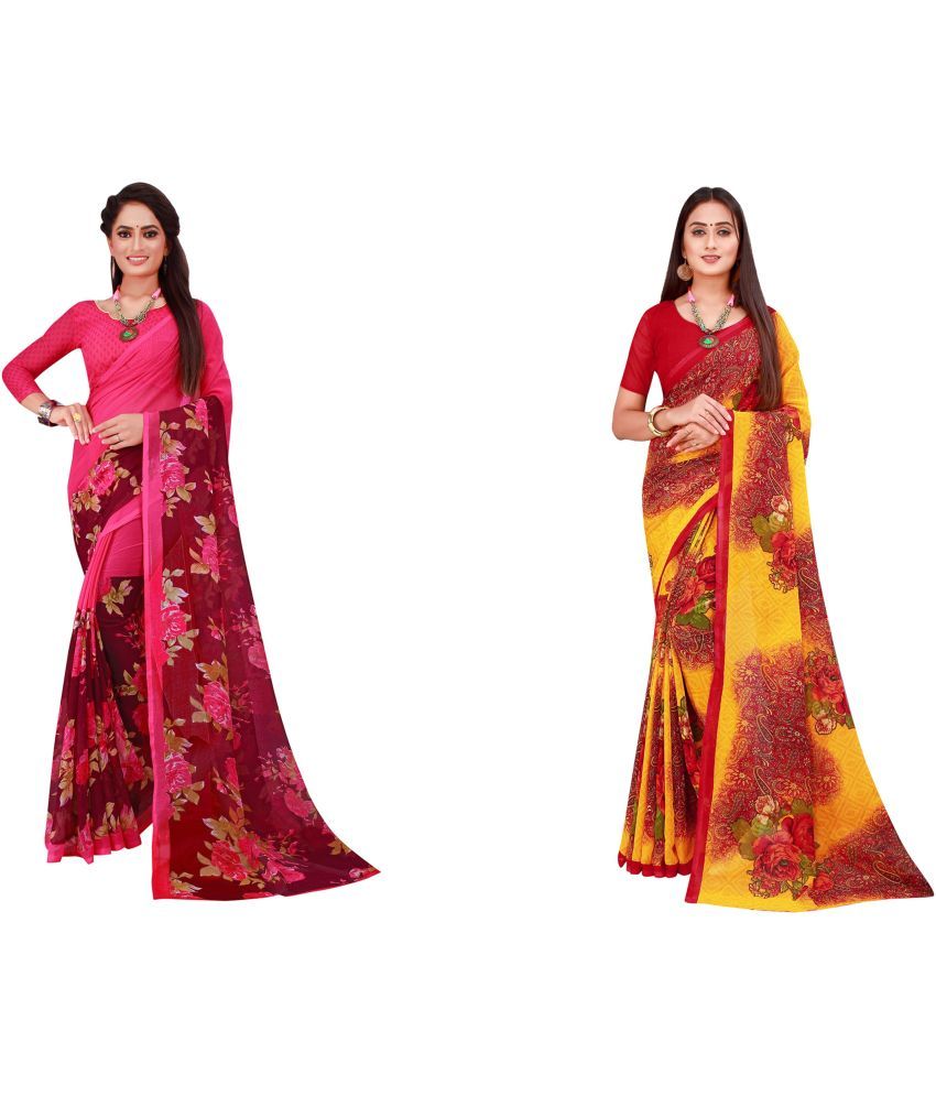     			Saadhvi Cotton Silk Printed Saree With Blouse Piece - Multicolor ( Pack of 2 )