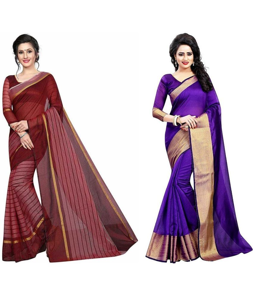     			Saadhvi Cotton Silk Printed Saree With Blouse Piece - Multicolor ( Pack of 2 )