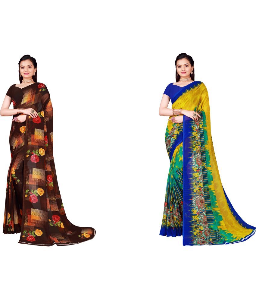     			Saadhvi Cotton Silk Printed Saree With Blouse Piece - Multicolor ( Pack of 2 )