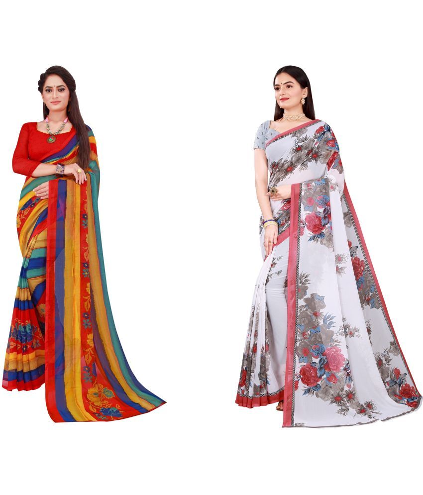     			Saadhvi Cotton Silk Printed Saree With Blouse Piece - Multicolor ( Pack of 2 )